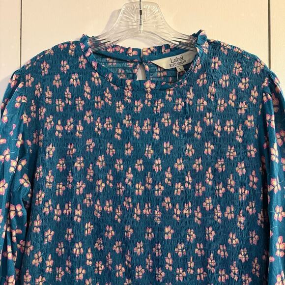 NWT LABEL RITU KUMAR Floral Print Sheath Smocked Dress with Bishop Sleeves Large - Picture 11 of 14